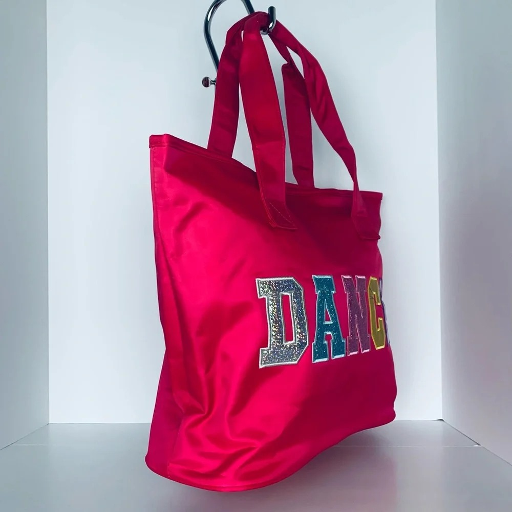 Girls Youth Hot Pink Dance Ballet Tote Bag Lined Multicolored Dance Print NEW